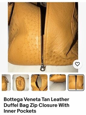 Vintage Bottega Veneta Genuine Ostrich Leather Duffel Bag - Tan